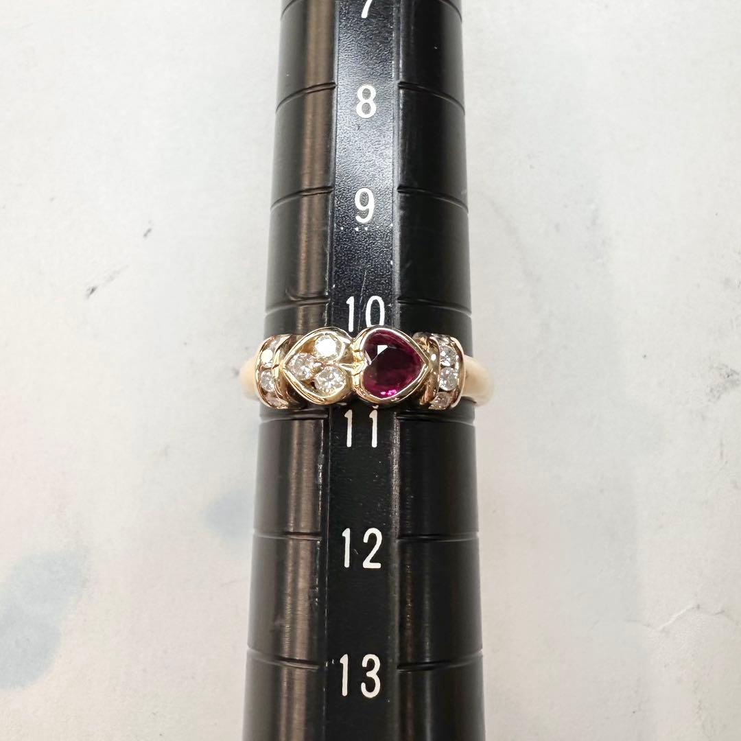 K18 ルビー 0.36ct ダイヤモンド リング ハートモチーフ