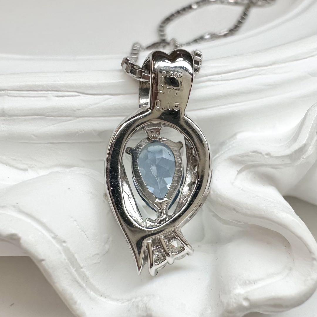 【美品】PT900 アクアマリン 0.77ct ダイヤモンド ネックレス