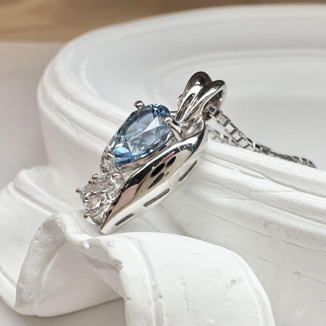 【美品】PT900 アクアマリン 0.77ct ダイヤモンド ネックレス