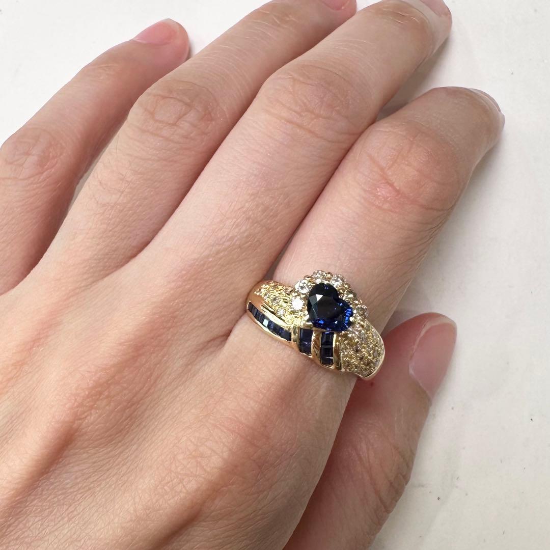 K18 サファイア ダイヤモンド ハートリング 0.8ct