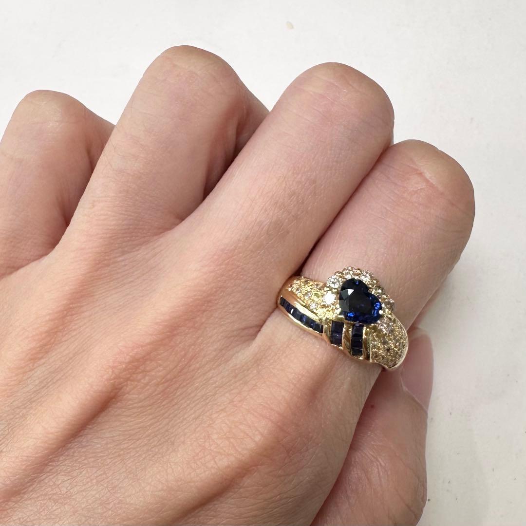 K18 サファイア ダイヤモンド ハートリング 0.8ct