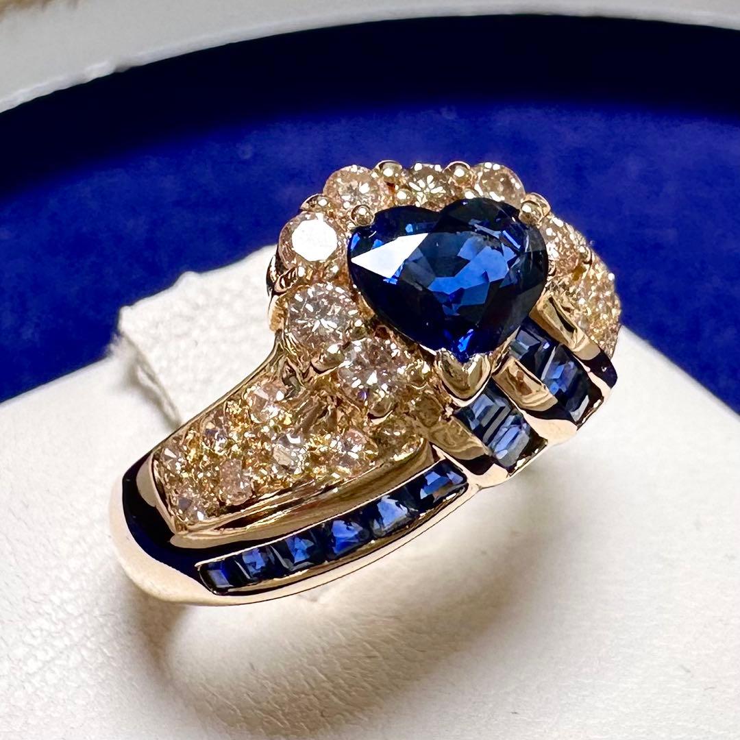 K18 サファイア ダイヤモンド ハートリング 0.8ct