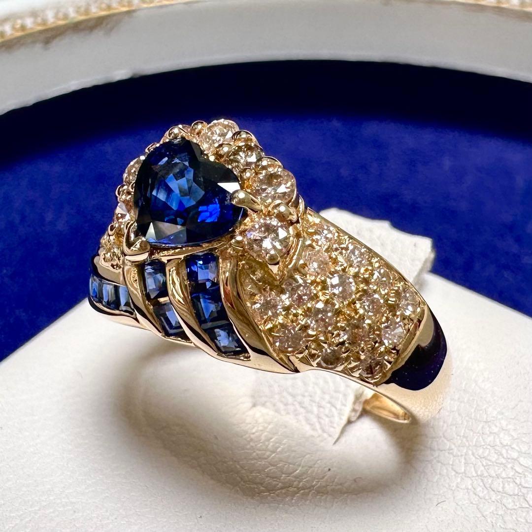 K18 サファイア ダイヤモンド ハートリング 0.8ct