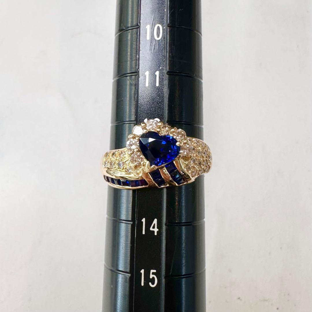 K18 サファイア ダイヤモンド ハートリング 0.8ct