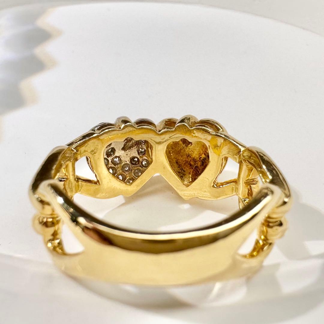 【K18】ダイヤモンド 0.16ct ハート立体デザイン リング