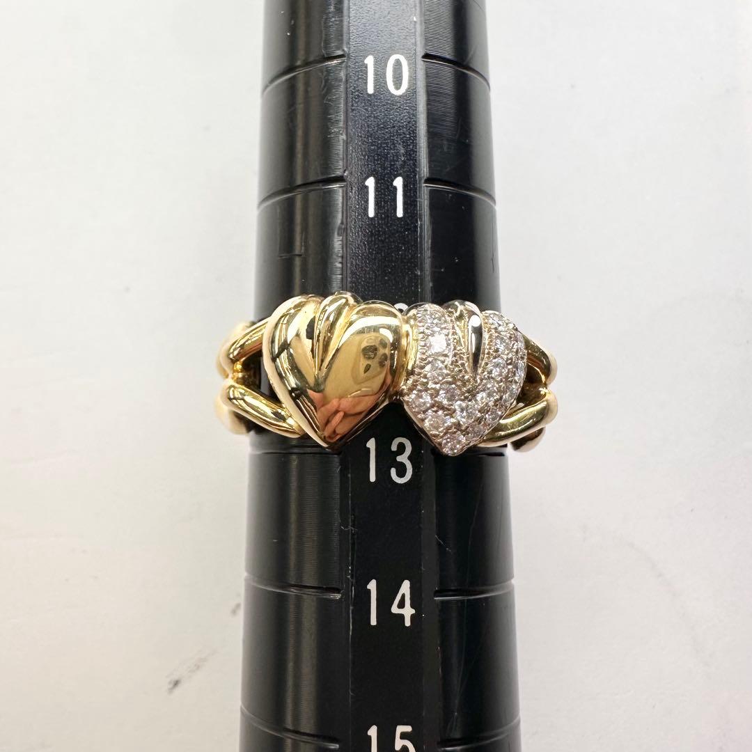 【K18】ダイヤモンド 0.16ct ハート立体デザイン リング