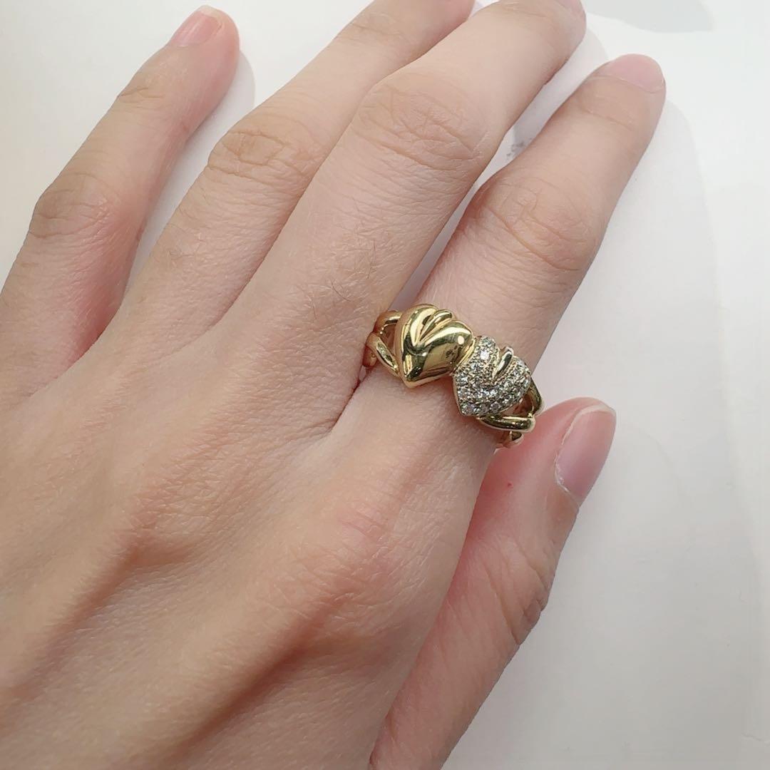 【K18】ダイヤモンド 0.16ct ハート立体デザイン リング