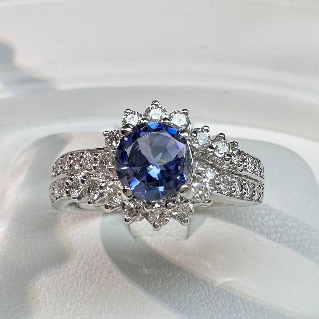 【美品】PT900 ベニトアイトリング 1.104ct ダイヤモンド取り巻き