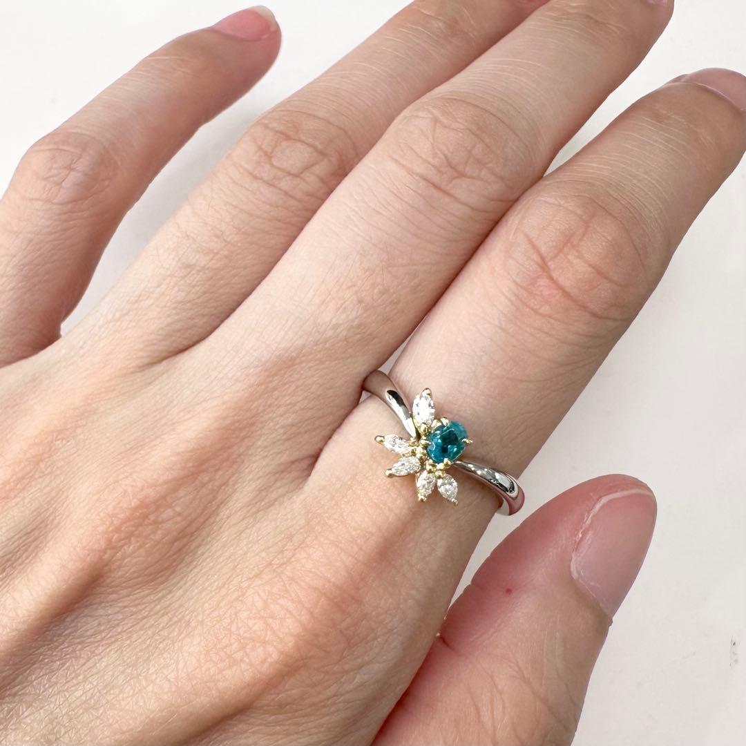 PT900/K18 パライバトルマリン ダイヤモンド リング 0.18ct