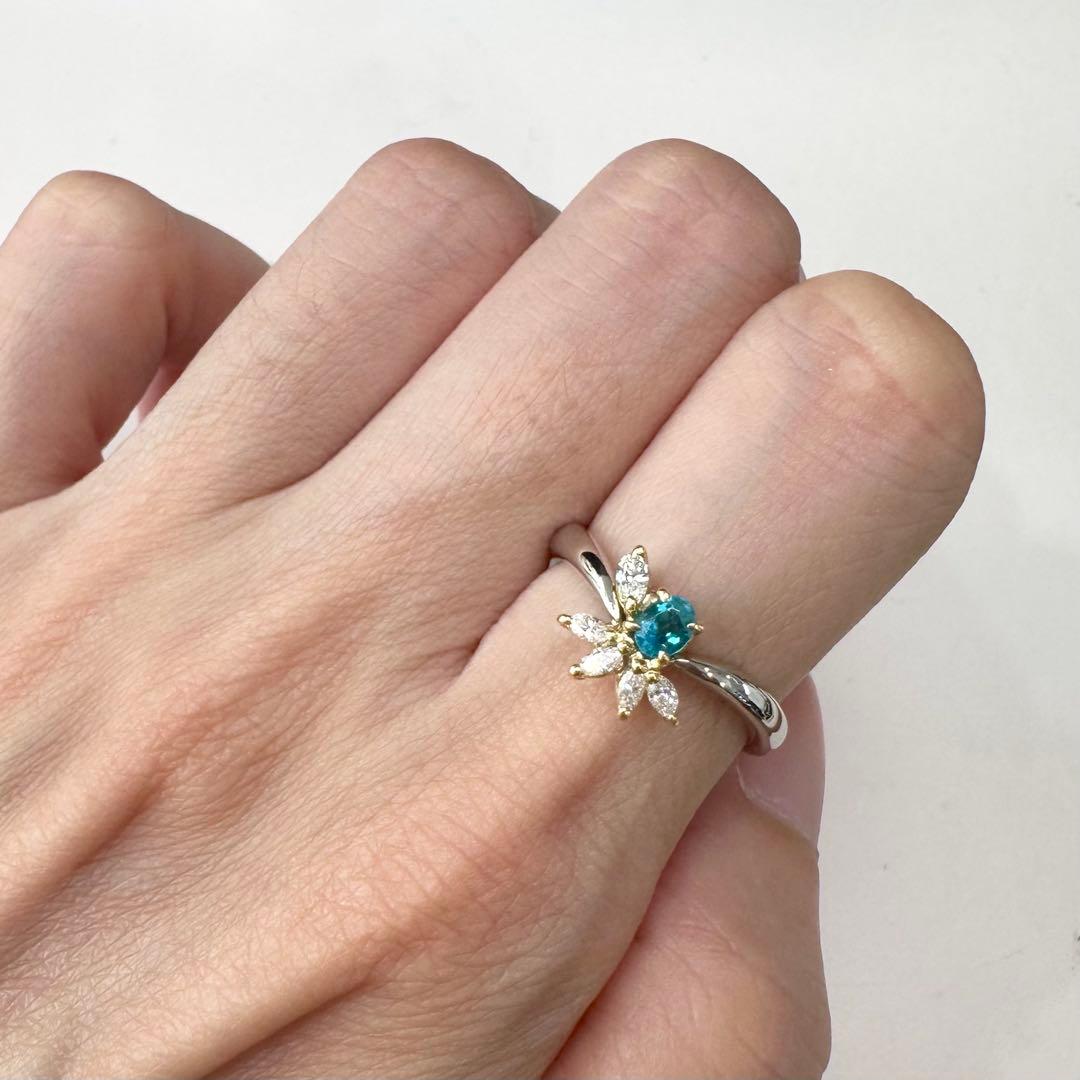 PT900/K18 パライバトルマリン ダイヤモンド リング 0.18ct