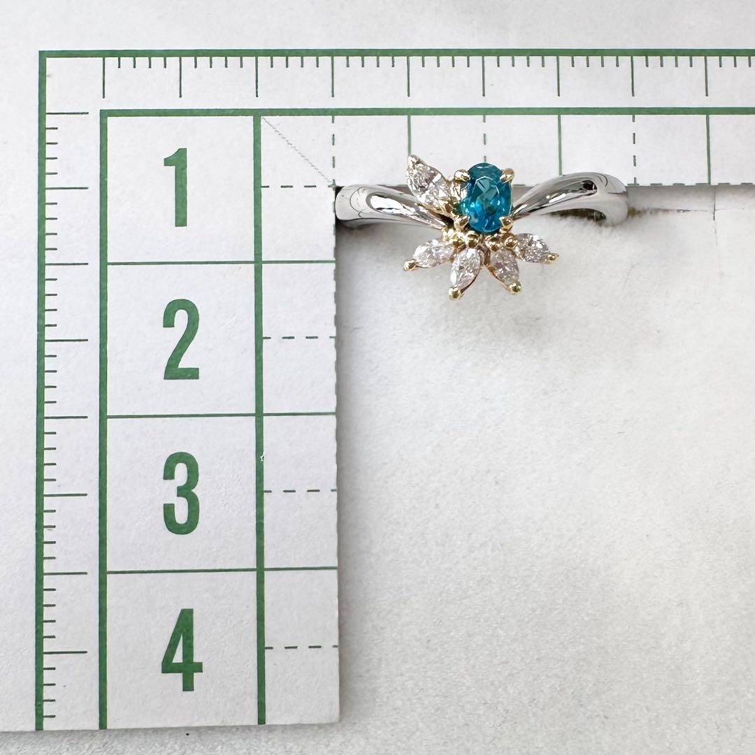PT900/K18 パライバトルマリン ダイヤモンド リング 0.18ct