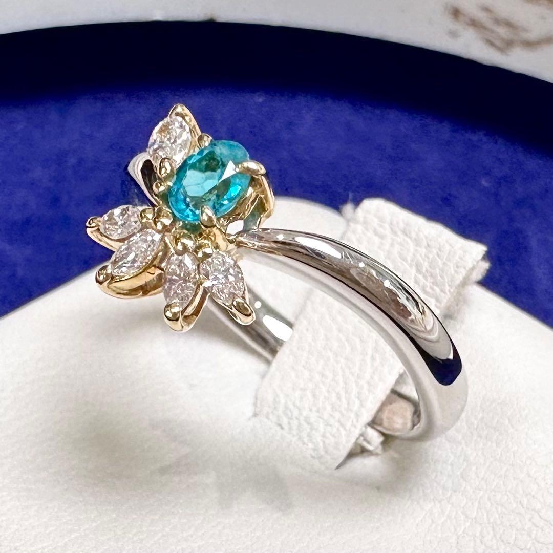 PT900/K18 パライバトルマリン ダイヤモンド リング 0.18ct