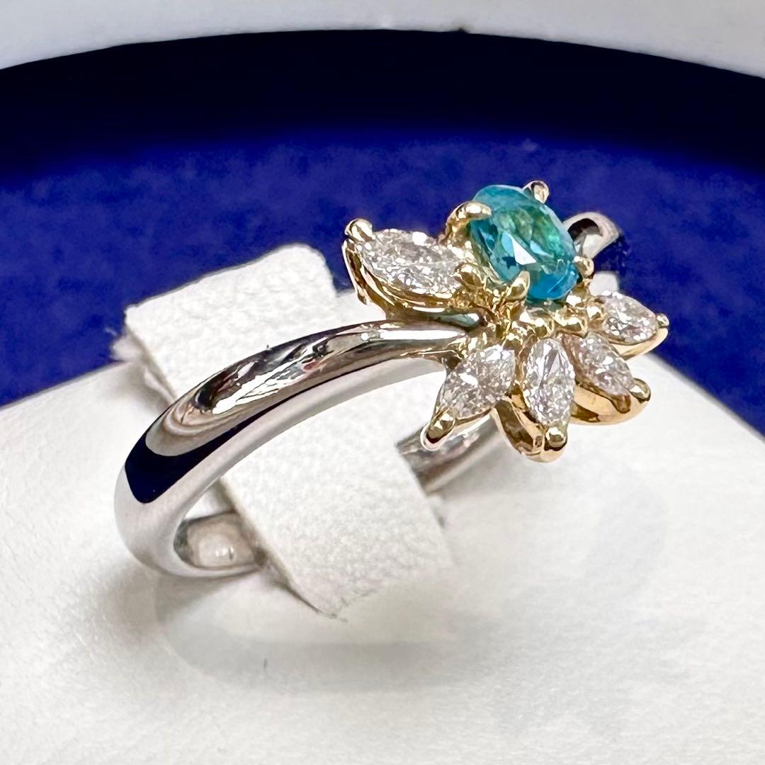 PT900/K18 パライバトルマリン ダイヤモンド リング 0.18ct