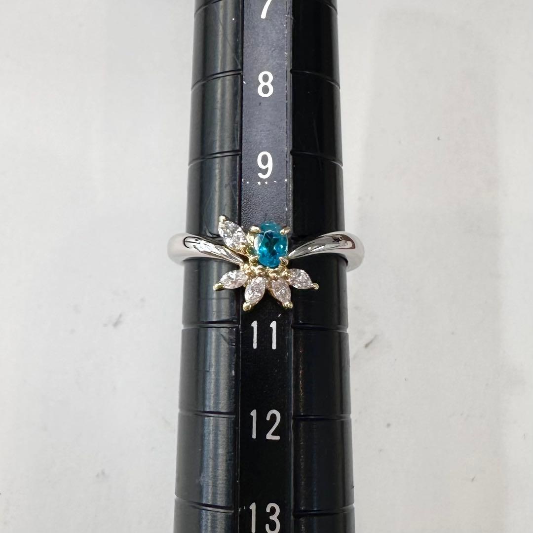 PT900/K18 パライバトルマリン ダイヤモンド リング 0.18ct