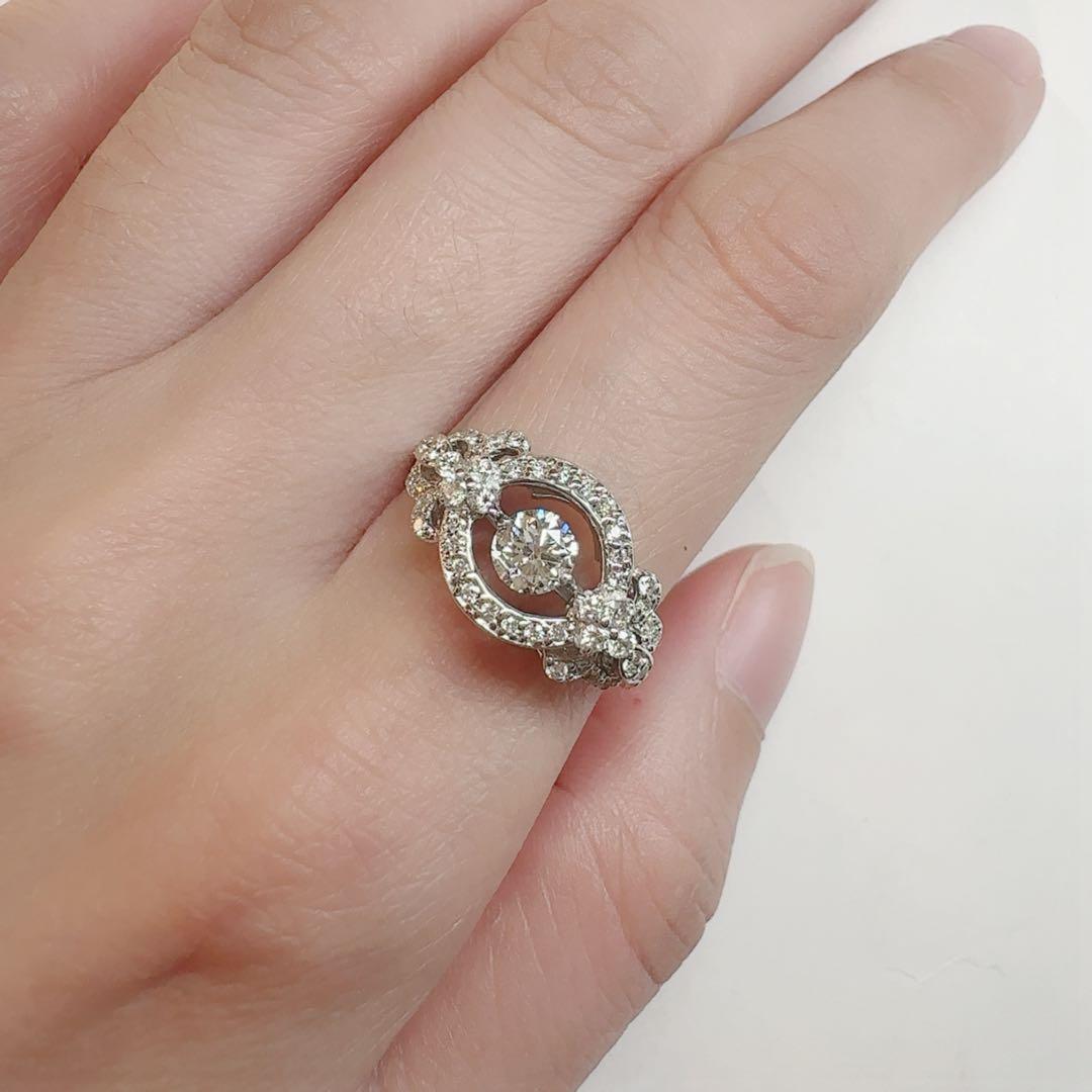 【K18】ダイヤモンド 0.35ct/0.41ct 中央ストーン可動 リング