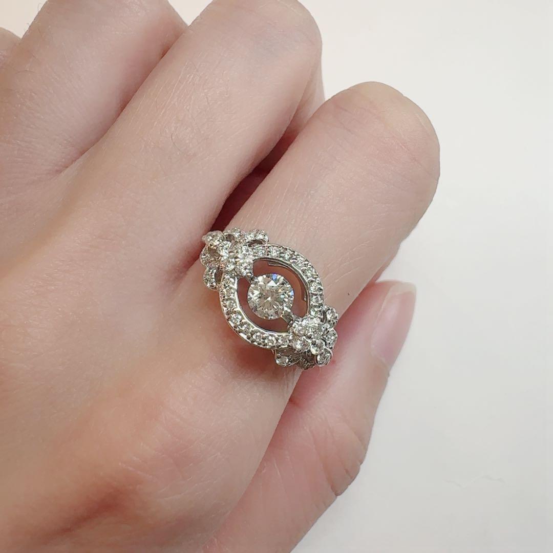 【K18】ダイヤモンド 0.35ct/0.41ct 中央ストーン可動 リング