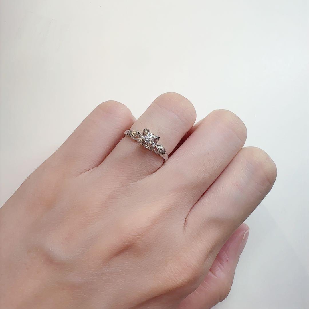 【美品】K14WG ダイヤモンド 0.05ct リング