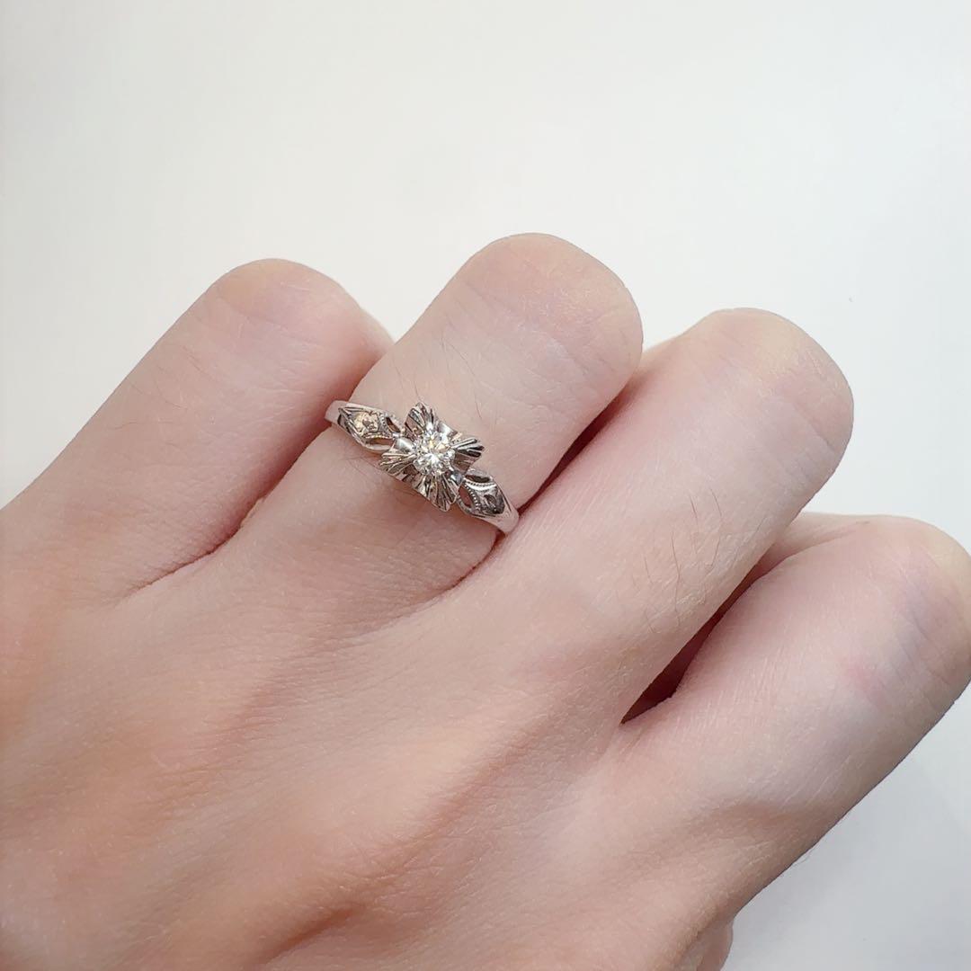 【美品】K14WG ダイヤモンド 0.05ct リング