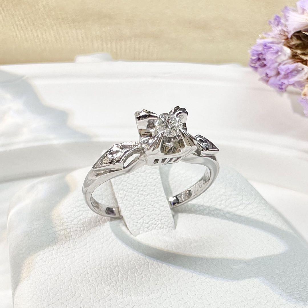 【美品】K14WG ダイヤモンド 0.05ct リング