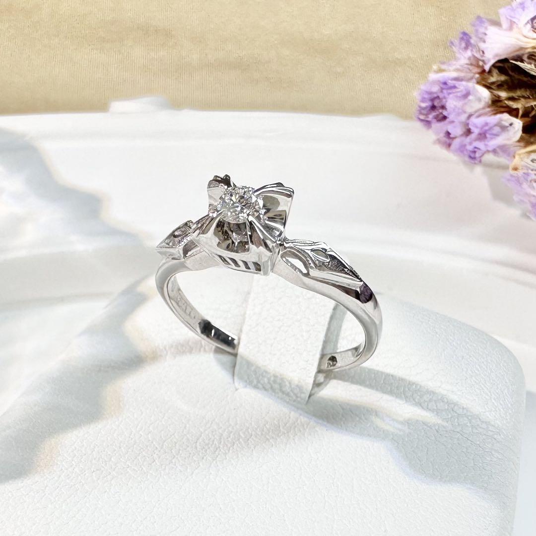 【美品】K14WG ダイヤモンド 0.05ct リング