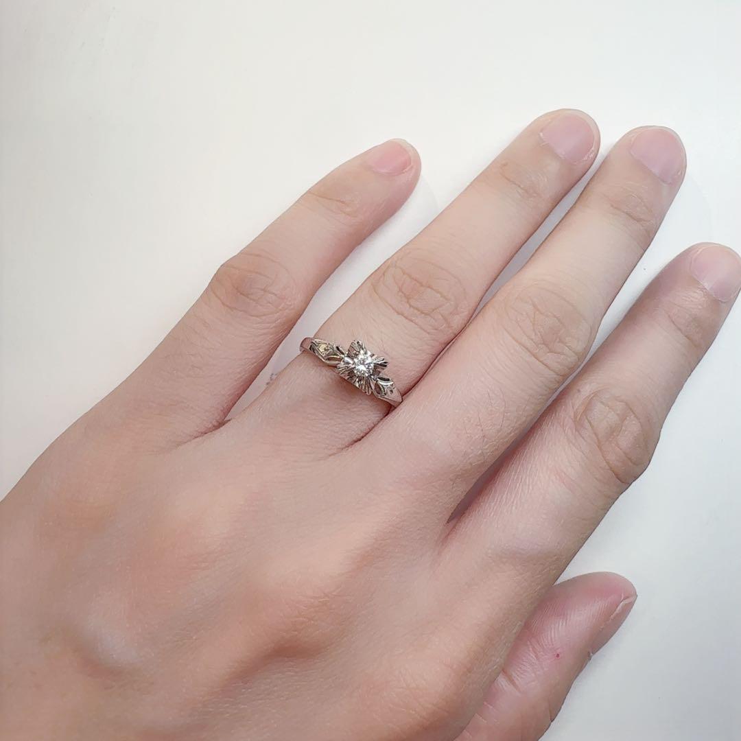 【美品】K14WG ダイヤモンド 0.05ct リング