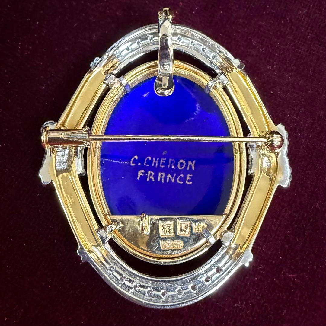 【梶光夫 C.CHERON】PT900/K18 エナメル ブローチ ペンダント