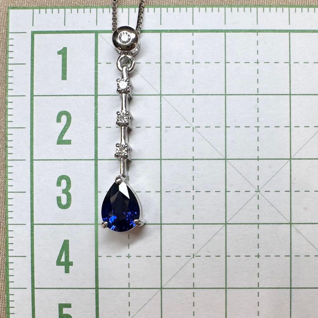 PT850 サファイア1.10ct ダイヤモンド ティアドロップネックレス