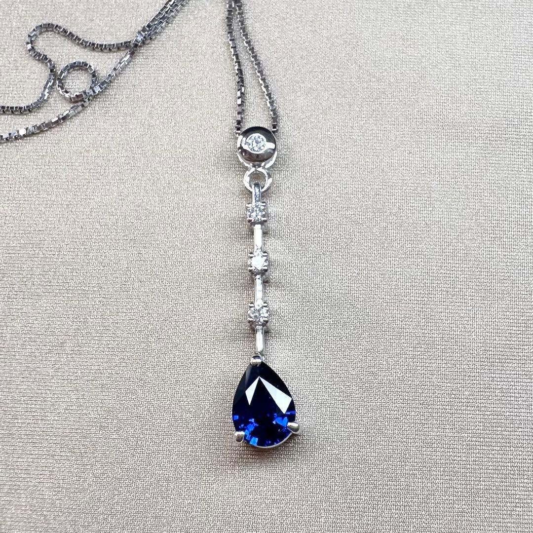 PT850 サファイア1.10ct ダイヤモンド ティアドロップネックレス