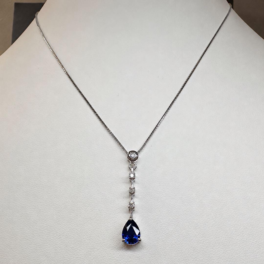 PT850 サファイア1.10ct ダイヤモンド ティアドロップネックレス