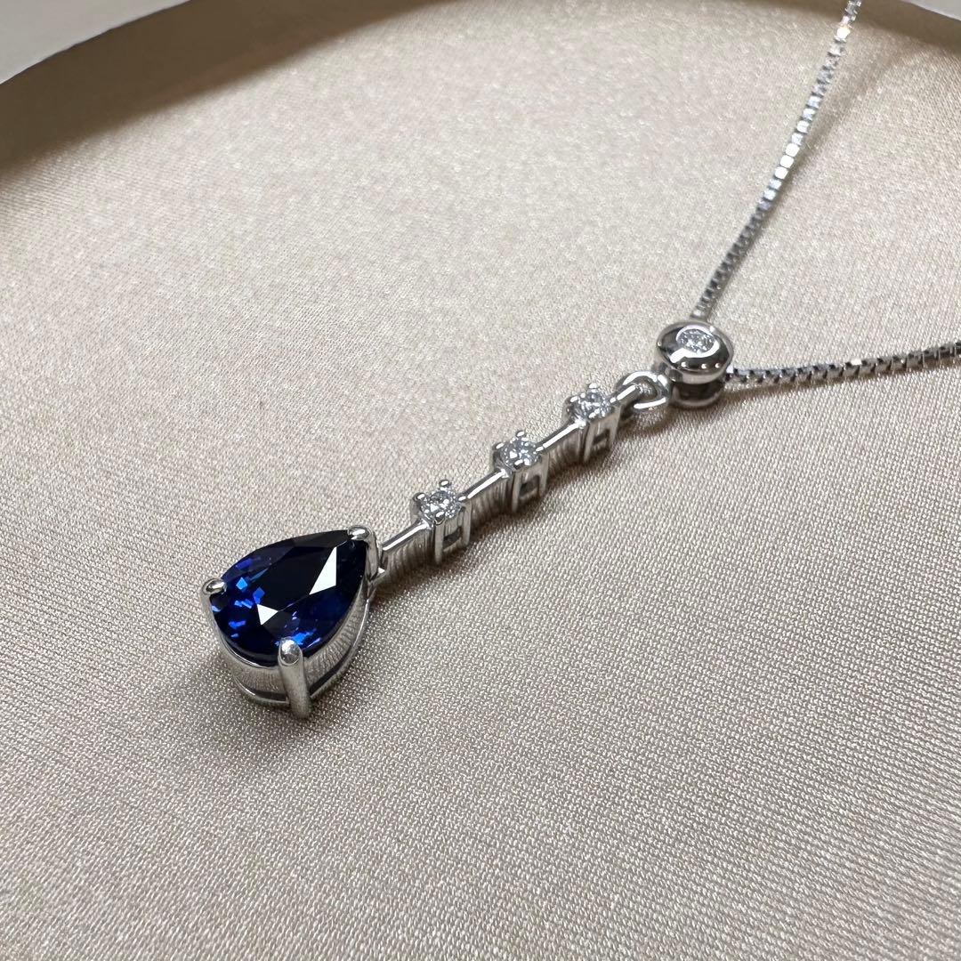 PT850 サファイア1.10ct ダイヤモンド ティアドロップネックレス
