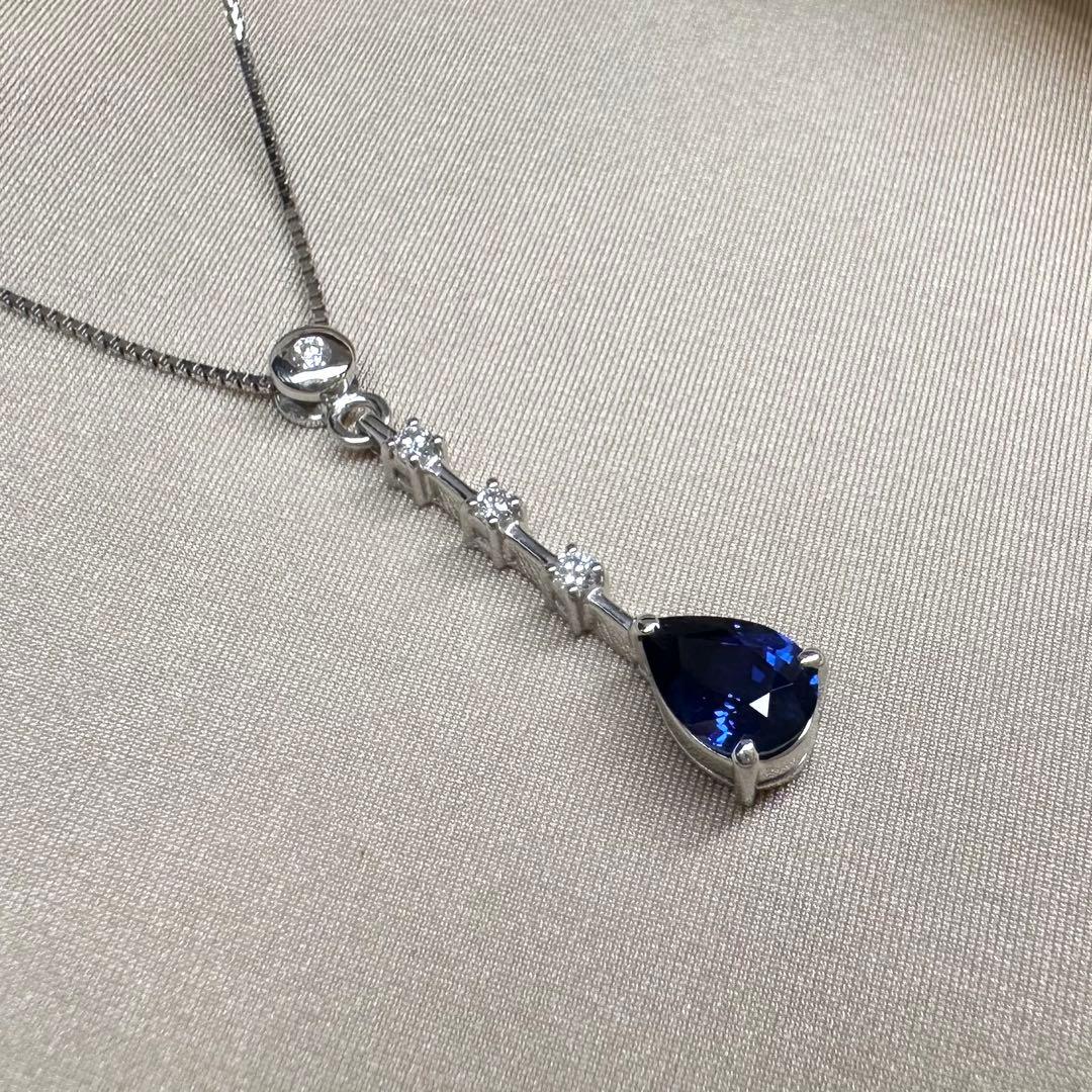 PT850 サファイア1.10ct ダイヤモンド ティアドロップネックレス
