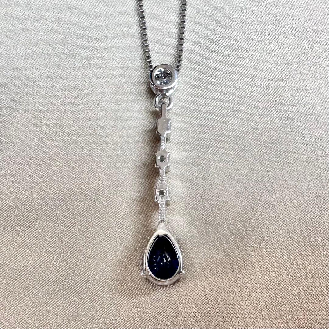 PT850 サファイア1.10ct ダイヤモンド ティアドロップネックレス