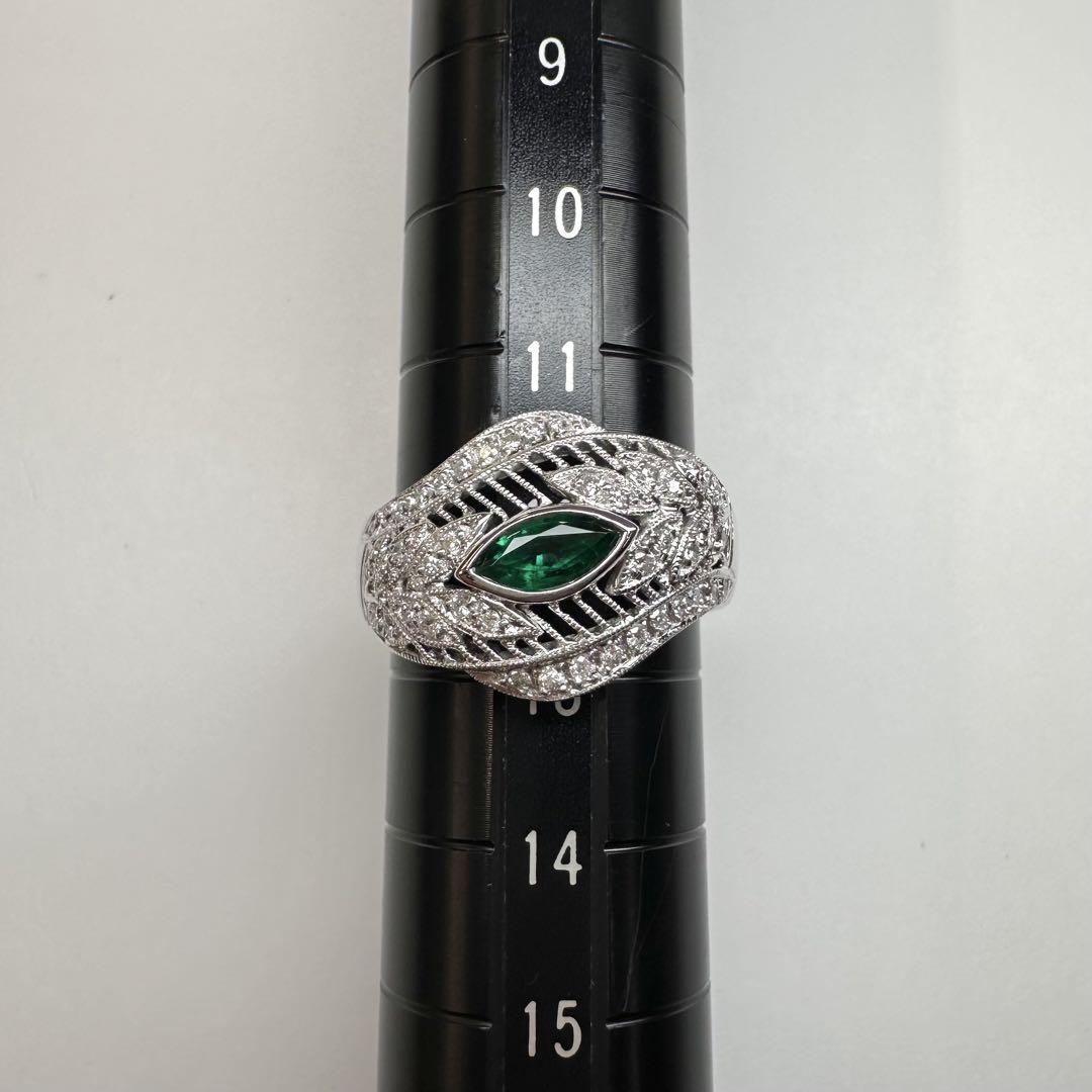 【K18WG】エメラルド 0.36ct リング マーキスカット ダイヤ