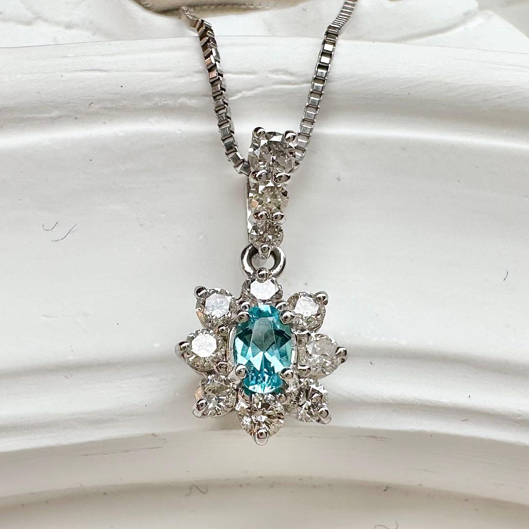 【美品】PT900 パライバトルマリン 0.103ct ネックレス ダイヤモンド