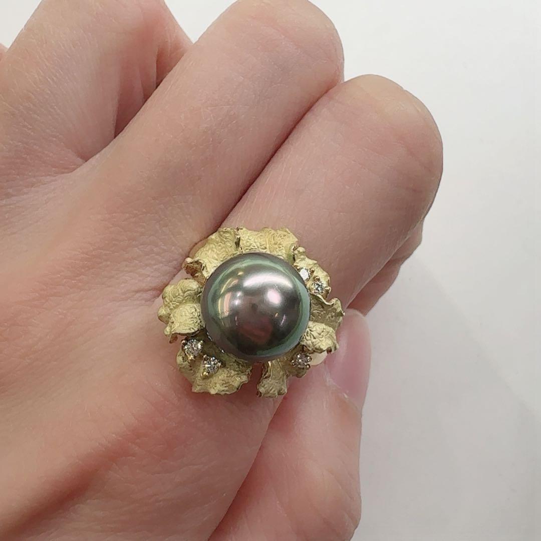 【K18】黒蝶パール 10.3mm リング