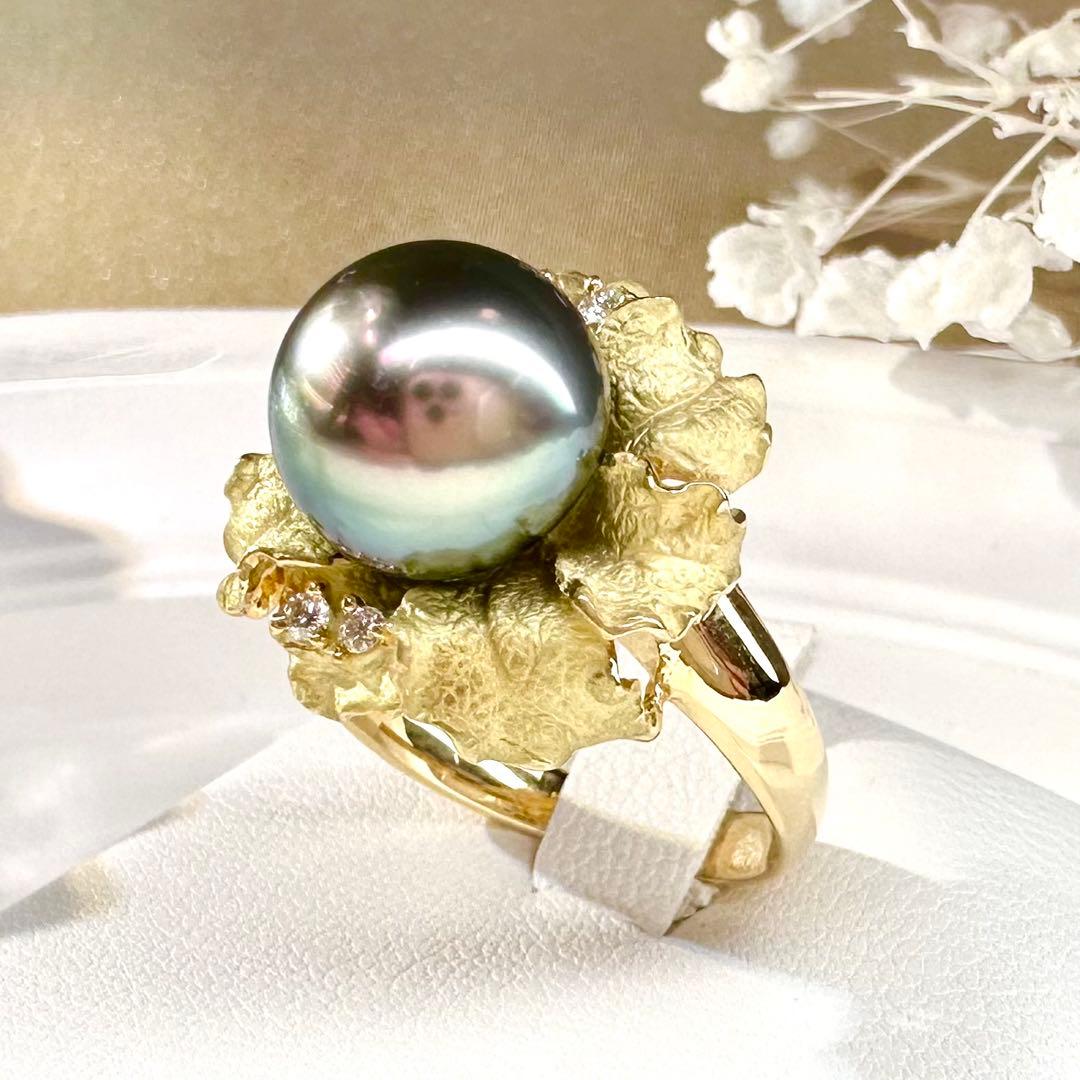 【K18】黒蝶パール 10.3mm リング