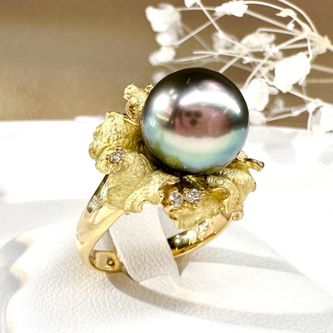 【K18】黒蝶パール 10.3mm リング