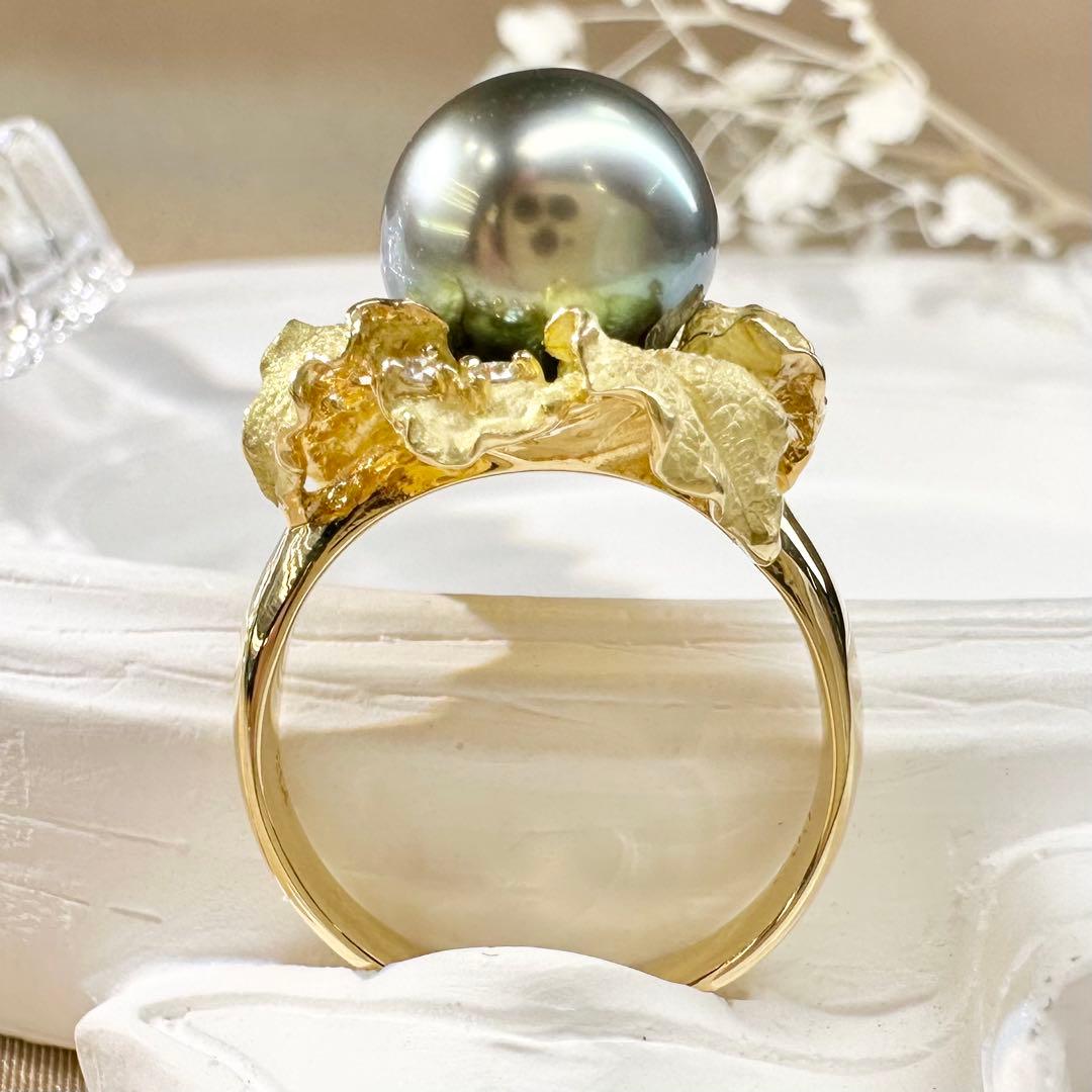 【K18】黒蝶パール 10.3mm リング