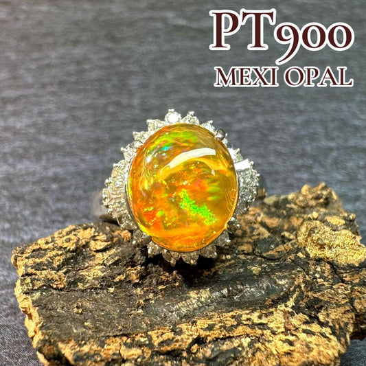 【美品】メキシコオパール リング ダイヤ取り巻き デザイン