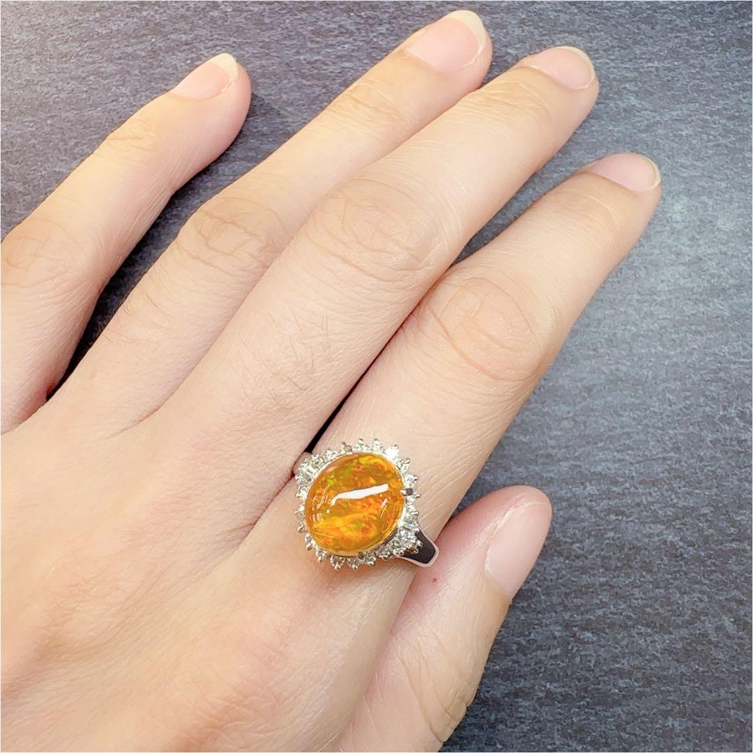 【美品】メキシコオパール リング ダイヤ取り巻き デザイン