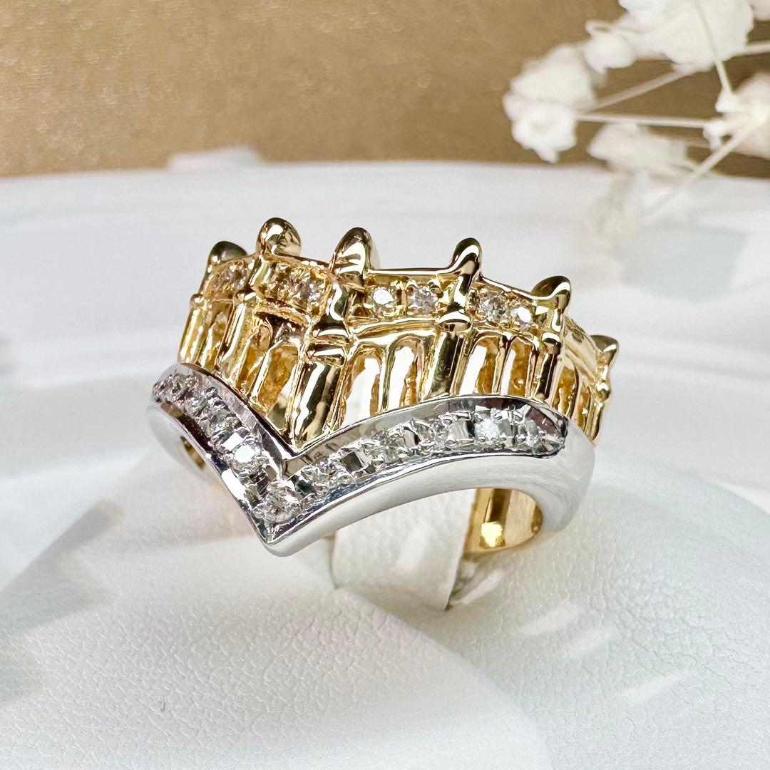【美品】K18/PT900 ダイヤモンド 0.15ct リング