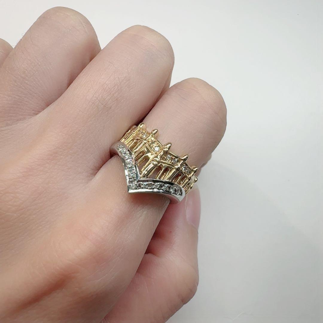 【美品】K18/PT900 ダイヤモンド 0.15ct リング