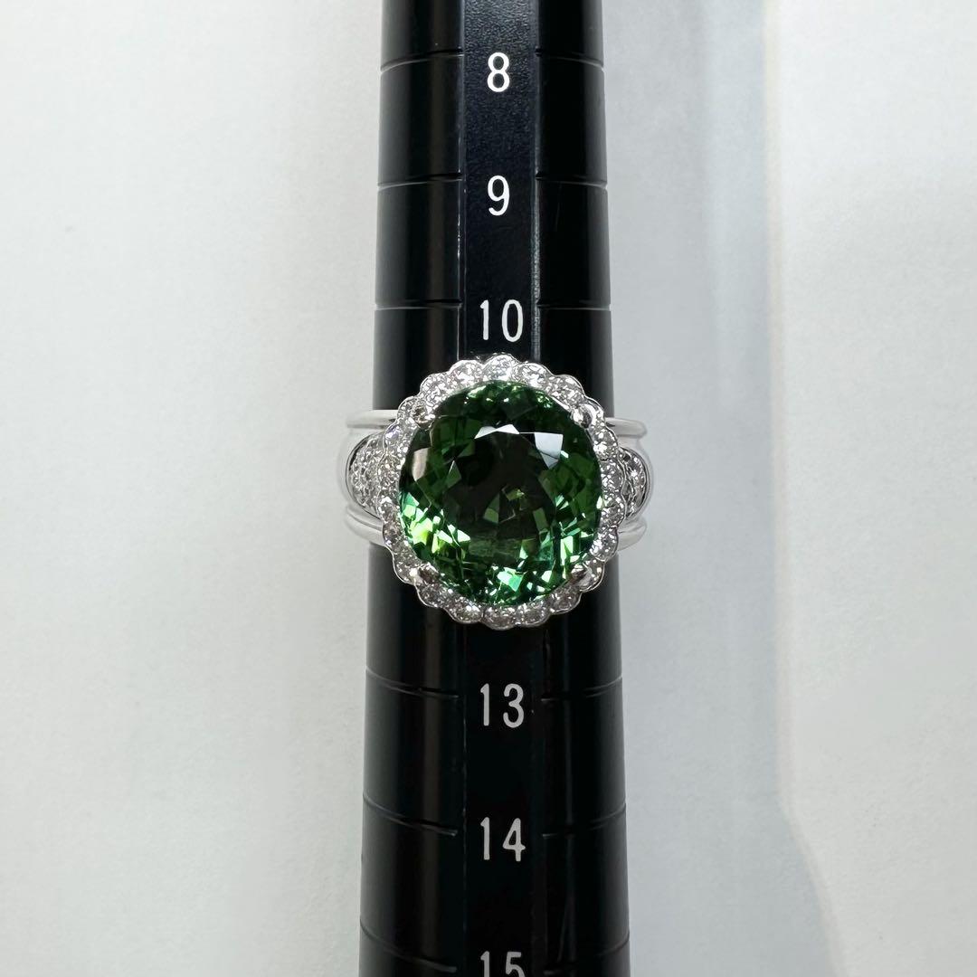 【美品】PT900 グリーントルマリン 7.69ctリング ダイヤ巻き