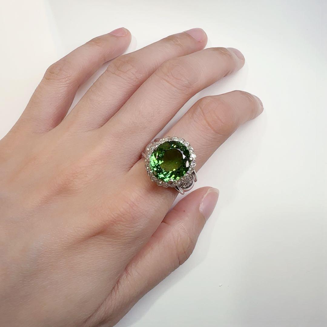 【美品】PT900 グリーントルマリン 7.69ctリング ダイヤ巻き