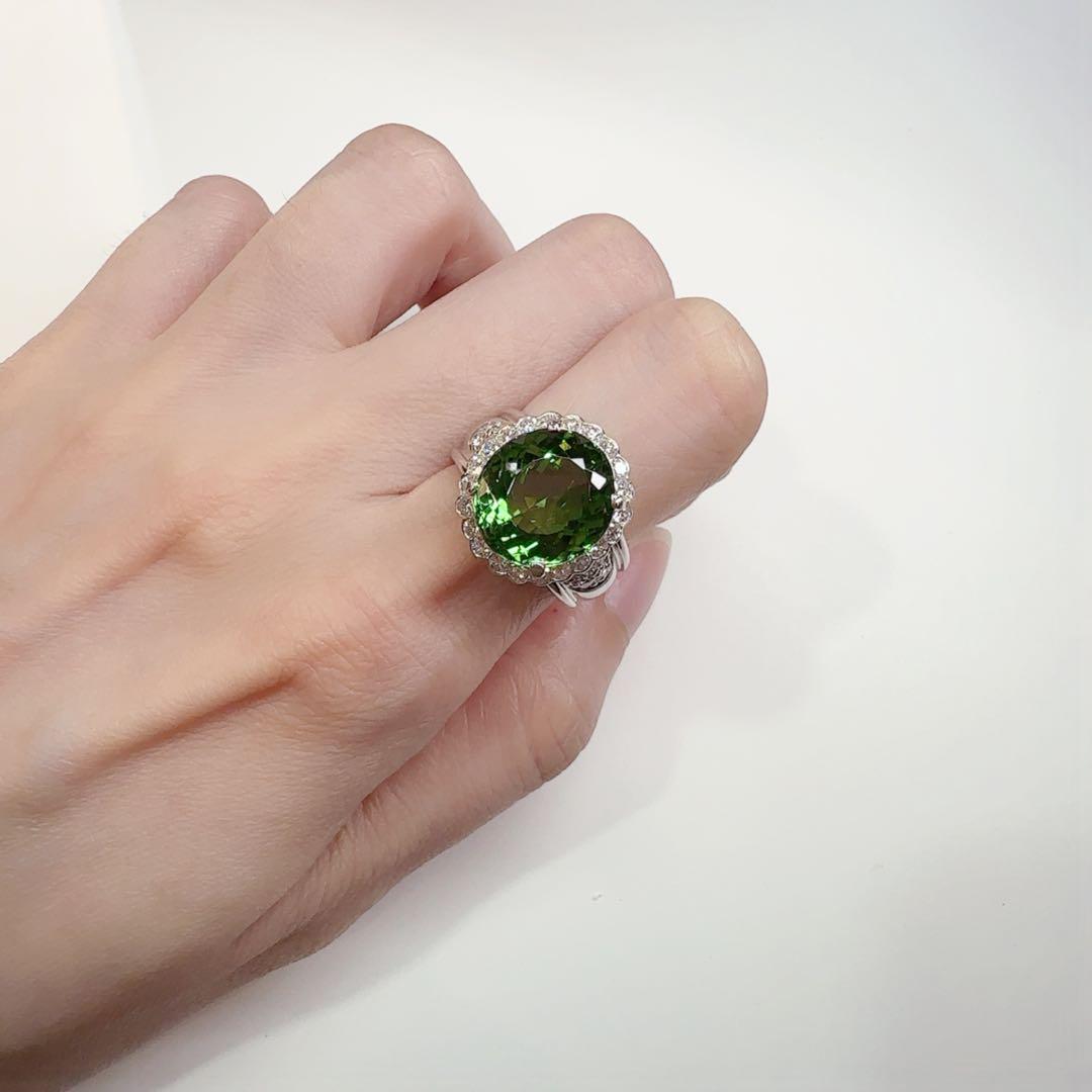 【美品】PT900 グリーントルマリン 7.69ctリング ダイヤ巻き