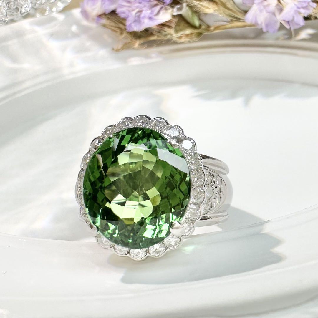 【美品】PT900 グリーントルマリン 7.69ctリング ダイヤ巻き