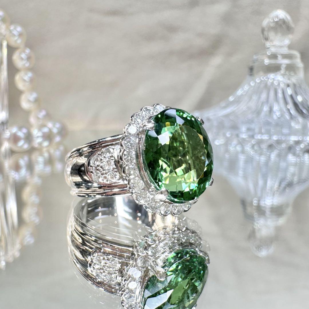 【美品】PT900 グリーントルマリン 7.69ctリング ダイヤ巻き