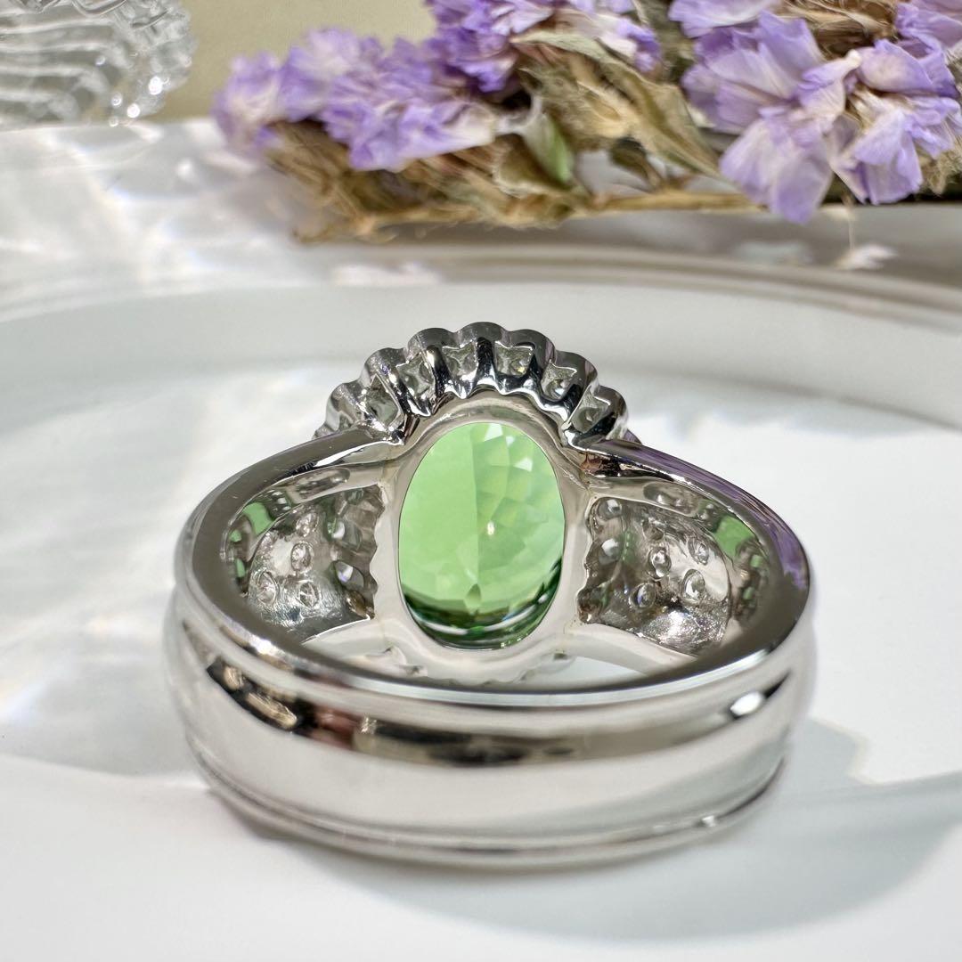 【美品】PT900 グリーントルマリン 7.69ctリング ダイヤ巻き