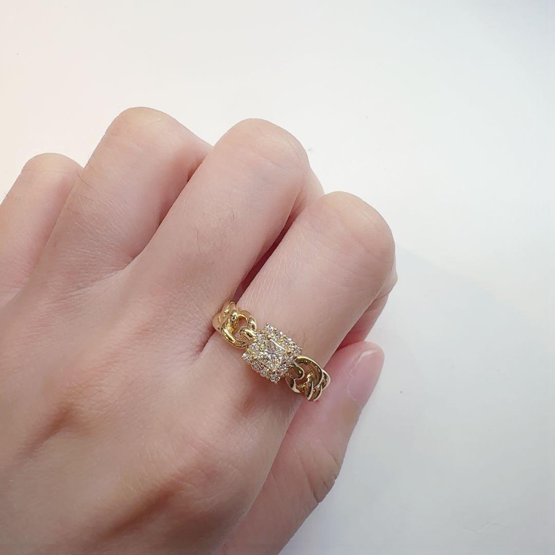 【K18】ダイヤモンド 0.30ct/0.13ct ゴールド チェン　リング