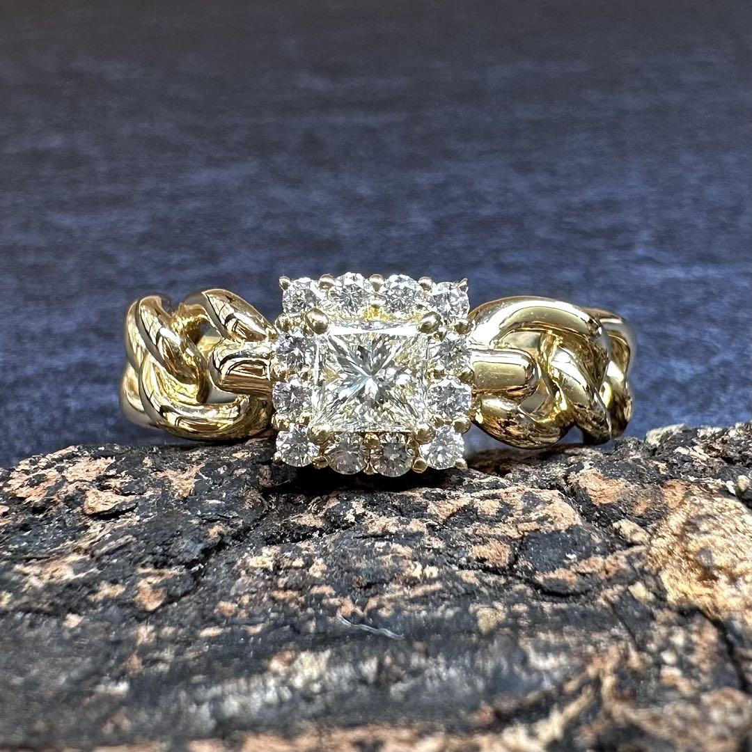 【K18】ダイヤモンド 0.30ct/0.13ct ゴールド チェン　リング